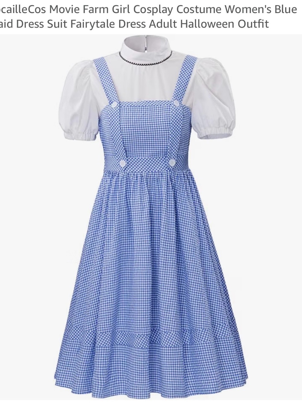 Blue Gingham Pinafore Dress with Puff Sleeve Top - Adult